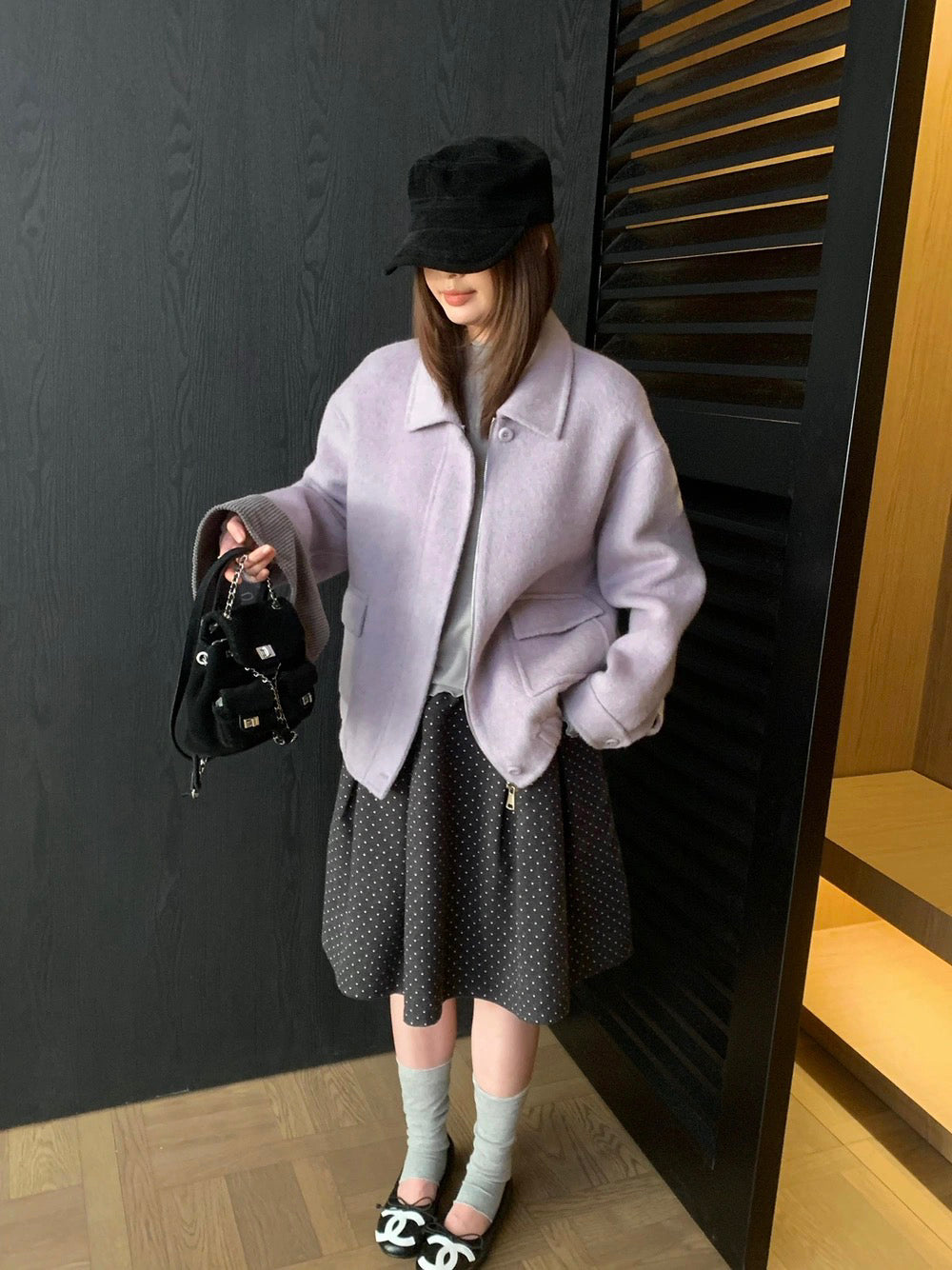 J71 / 超韓重工拼燈芯絨疊領羊毛外套(領子可拆)(65%wool)