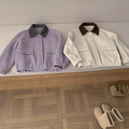 J71 / 超韓重工拼燈芯絨疊領羊毛外套(領子可拆)(65%wool)