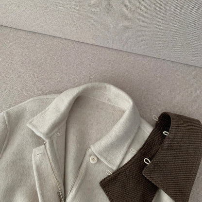 J71 / 超韓重工拼燈芯絨疊領羊毛外套(領子可拆)(65%wool)
