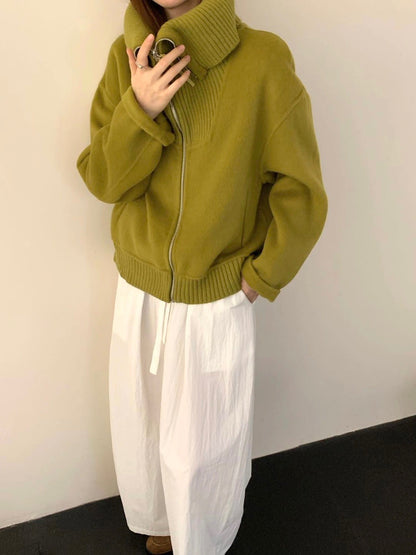 J77 / 針織大翻領拼接手工羊毛外套(65%wool)
