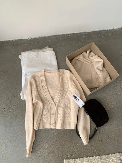 T12 / 重工立體鈎花針織小吊帶+外套套裝(20%WOOL)