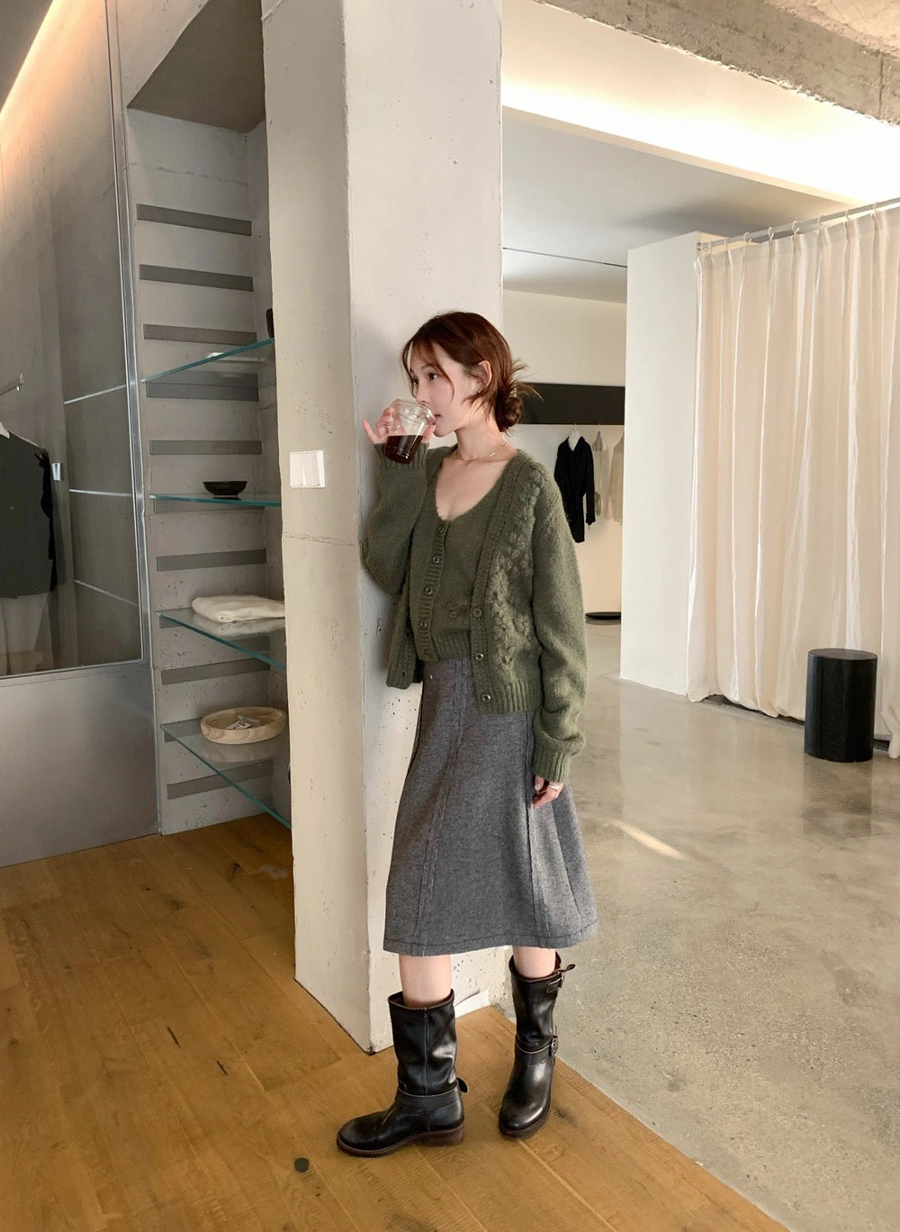 T12 / 重工立體鈎花針織小吊帶+外套套裝(20%WOOL)