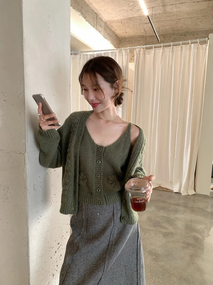 T12 / 重工立體鈎花針織小吊帶+外套套裝(20%WOOL)